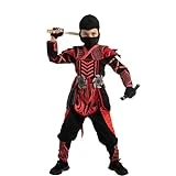 Spooktacular Creations Red Black Halloween Warrior Ninja Costume for Boys and Girls, Halloween Dress Up Party, Ninja Role Playing, Themed Parties (Large(10-12 yrs))
