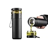 Tea Infuser Bottle Coffee thermos,Stainless steel tea water separation cup,Business office portable water cup Outdoor carrying rope straight cup 17oz Double Wall Vacuum Insulated Water Bottle (black)