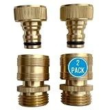 Quick Connector Garden Hose Fittings (2 Pack) - Leak Free - 3/4' Snap-On Water Hose Adapter for Quick Release - Solid Brass - Quick Connection Garden Hose Connectors