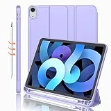 iMieet New iPad Air 5th Generation Case 2022/iPad Air 4th Generation Case 2020 10.9 Inch with Pencil Holder [Support Touch ID and iPad 2nd Pencil Charging], Trifold Stand Smart Case(Light Purple)