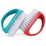 Cobee 2 Pack Hand Nail Brush for Cleaning Fingernails Durable Stiff Bristles Nail Scrub Brush Cleaner with Handle Heavy Duty Deep Nail Cleaning Scrubber for Fingernails Toes Men Mechanics(Red, Blue)