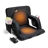 ACELETIQS Wide Double Heated Stadium Seats for Bleachers with Back Support – USB Battery Included - Upgraded 3 Levels of Heat - Foldable Chair - Cushioned, 4 Pockets, Cup Holder - Camping, Games