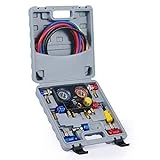 OMT R1234yf AC Manifold Gauge Set, 4 Way AC Gauges with Hoses R1234yf R134a Quick Couplers Self Sealing Can Tap for Freon Charging, AC Recharge Kit for R1234yf R134a R404a, 4 Vlave Manifold Gauge Set