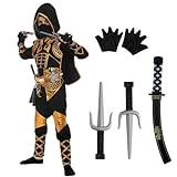 Spooktacular Creations Golden Ninja Deluxe Costume Set with Ninja Foam Accessories Toys for Kids Kung Fu Outfit Halloween Ideas (Small (5-7yr))