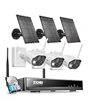 ZOSI C306PK 8CH 2.5K 4MP Solar Powered Wireless Security Camera System, 3 x 3MP Outdoor Battery Camera with Color Night Vision, Spotlight, 2-Way Talk, Light & Siren Alarm, 1TB HDD for 24/7 Recording