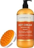 Cosmetasa Hot Cream Massage Gel with Massager Mitt- Natural and 87% Organic Cellulite Cream - Multi Use, Skin Toning Cream, for Joints and Muscle - 16.9 oz