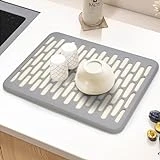Stone Dish Drying Mats for Kitchen Counter, Diatomaceous Earth Mat Wrapped in Silicone Webbing to Protect Dishes, Ultra Absorbent, Quick Drying Non-Slip, Heat Resistant Home Dish Mats (16x12inch)