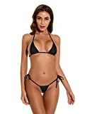 Oneheekini Women Sexy Halterneck Tiny Mini Micro Bra Charming Bikini G String Bottom Beachwear 2 Pieces Black…