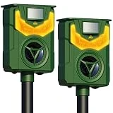 Careland Upgraded Solar Animal Repeller Ultrasonic Deer Repellent Devices with Motion Sensor and Flame Light Cat Repellent Outdoor Waterproof Dog Raccoon Skunk Deterrent (Green 2Pack)