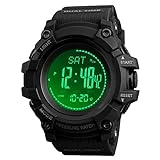 AOSLSI Watch Compass, Altimeter Barometer Thermometer Temperature, Pedometer ,WArmy Waterproof Outdoors Sport Digital Watch for Men, Black