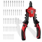 IMQUALI Pop Rivet Gun, Manual Hand Riveter Tool Kit with 400pcs Assorted Rivets Kit, Heavy Duty Hand Riveter with 5 Nosepieces for Metal, Aluminum, Plastic, Tube Stock, Wood, IM20