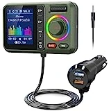 Nulaxy Bluetooth FM Transmitter for Car, Wireless Car Bluetooth Adapter V5.0 with Big Color Screen, Support Hands-Free Call, Siri&Google, MP3 Music Player BASS&TRE Booster, TF Card/AUX-KM28 Green