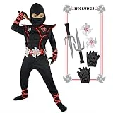 Spooktacular Creations Ninja Costume for Kids, Black Deluxe Ninja Costume for Boys Halloween Ninja Costume Dress Up (Black, Medium(8-10 yrs))