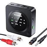 Bluetooth 5.0 Transmitter Receiver for TV, aptX Low Latency Wireless Audio Adapter with Volume Control, Optical AUX RCA Bluetooth Splitter for 2 Headphones