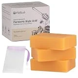 PALFICAB Kojic Acid Soap Skin Lightening for hyperpigmentation & Dark Spots, Tumeric Honey Soap with Tea Tree Oil, Shea Butter, Coconut Oil, Vitamin C - Skin Brightening Soap for Face & Body, 3 Bars