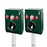 PGFIT 2-Pack Solar Animal Repeller, Ultrasonic Animal Repeller, Outdoor Waterproof Motion Activated with LED Flashing Alarm Sound to Repel Cats, Dogs, Deer, Rabbits, Squirrels, Skunks, Raccoons, etc.