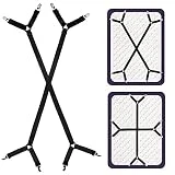 Attmu Bed Sheet Straps, 2 Pack Fitted Bed Sheet Fasteners Clips Adjustable Crisscross Bed Sheet Holder Straps for Corners Mattress Sheet Suspenders Grippers Bedding Accessories, Black