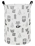 NRMEI Round Storage Basket Laundry Foldable Waterproof Coating Nursery Hamper for Living Room Bedroom and Clothes Toys(Round Pine Animal), 19.7 In H x 15.7 D inches, inches