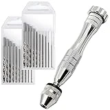 KINGFOREST Pin Vise Hand Drill for Resin Casting Molds, Steel Hand Drill with 20 PCS Drill Bits (0.8-3 mm), for Wood, Manual Work DIY, Jewelry, Assembling, Model Making（Silver）
