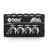 D Debra DH-400 Audio Mixer - 4-Channel Line Mixer for Sub-Mixing, Ultra Low-Noise Mini Mixer for Microphones, Guitars, Bass, Keyboards, and Stage Sub Mixing - Perfect for Small Clubs and Bars (Black)