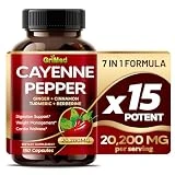 Ultra Cayenne Pepper 20,200mg X15 Power with Ginger, Cinnamon,Turmeric, Berberine, Citrus Bergamot for Digestion Support, Immune System, Overall Well-Being USA Made & Tested (150 Count (Pack of 1))