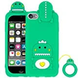 Megantree Cute iPod Touch 7 Case, Little Dinosaur iPod Touch 6 Case, iPod Touch 5 Case, Animals Funny 3D Cartoon Soft Silicone Shockproof Back Cover with Keychain for Girls Boys Women Children