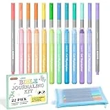 Shuttle Art Bible Highlighters and Pens No Bleed, 22 Pack Bible Journaling Kit, 10 Colors Gel Highlighters and 12 Colors Fineliner Pens with a storage bag, Bible Markers No Bleed Through