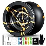 MAGICYOYO N11 Professional Unresponsive Yoyo N11 Alloy Aluminum YoYo Ball (Black with Golden) with Bag, Glove, 12 Yoyo Strings and Responsive Bearing Kit