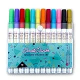 DoodleDazzles Shimmer Markers - Double Line Outliner Markers - Metallic Pens - Shimmer Outline Markers For Art, Drawing, Writing, Christmas, Greeting Cards, DIY, Scrapbook, Crafts -12ct