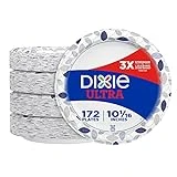 Dixie Ultra Paper Plates, 10 1/16 inch, Dinner Size Printed Disposable Plate, 172 Count (4 Packs of 43 Plates), Packaging and Design May Vary, Blue,White