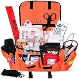 Ever Ready First Aid Fully Stocked EMT Trauma Bag Feat. Tourniquet, Chest Seals, Bleeding Control, Bandages, Shears, Gauze Pads and Rolls (Orange)