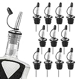 Ohtomber 12PCS Liquor Pour Spout - Stainless Steel Pour Spouts for Liquor Bottles, Speed Tapered Liquor Bottle Pourers for Alcohol with Dust Caps, Olive Oil Dispenser Spout, Bar Accessories Bar Tools
