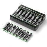 HiQuick Rechargeable AAA Batteries with 8 Bay Battery Charger,1.2V 1100Mah Low Self-Discharge Ni-MH AAA Batteries 16 Pack with Battery Charger for Ni-MH/NiCD AA/AAA Rechargeable Batteries