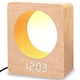 poemland Digital Wooden LED Alarm Clock Made of Solidwood (Beech) with Night Light,3 Alarm Settings, Temperature Detect for Bedroom, Bedside, Desk, Kids