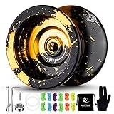 MAGICYOYO Dual Purpose Yoyo- Responsive Yoyo N11 & Unresponsive Yoyo Alloy YoYo with Yoyo Glove + Bag + Unresponsive Bearing Kit + 12 Yoyo Strings -Black Golden