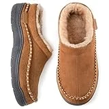 Zigzagger Men's Slip On Moccasin Slippers, Indoor/Outdoor Warm Fuzzy Comfy House Shoes, Fluffy Wide Loafer Slippers,Tan,13-14 D(M) US