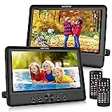 WONNIE 10.5' Two DVD Players Dual Screen Portable Twins CD Player for Car Play a Same or Two Different Movies with 5-Hour Rechargeable Battery, 2 Mounting Brackets, Support USB/SD Card Reader