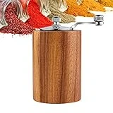 Pepper Mill with Crank Handle, Wood Pepper Grinder, Adjustable Ceramic Mill Hand-Operated Spice Grinders, Manual Flax Seed Grinder, Salt & Pepper Mill for Home Kitchen Use