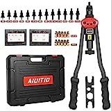 AIUITIO 16' Rivet Nut Tool, Rivnut Tool Kit with 13 Metric and SAE Mandrels, Nutsert Rivet Tool Set with 200Pcs Rivnuts, Threaded Insert Hand Riveter with Rugged Carrying Case