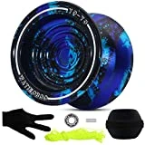WATIEOBOO Unresponsive Metal Yoyo Professional, Replacement Responsive Ball Bearing Yoyo for Kids Beginners, Professional Trick Yoyo for Adults with Bag, Glove and 10 Yoyo Strings