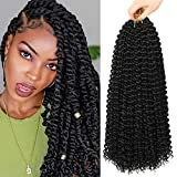 Ubeleco Passion Twist Hair 18 Inch 22 Strands/pack Water Wave Crochet Hair for Black Women 6 Packs Long Bohemian Curly Braiding Hair Spring Twist Crochet Braids Hair Extensions (18inch,1B)