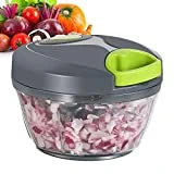 Manual Food Processor Vegetable Chopper, Ourokhome Portable Hand Pull String Garlic Mincer Onion Cutter for Veggies, Ginger, Fruits, Nuts, Herbs, etc., 2 Cup, Grey.
