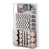 THE BATTERY ORGANISER and Tester with Cover, Battery Storage Organizer and Case, Holds 93 Batteries of Various Sizes, Includes a Removable Battery Tester for Garage Organization, White