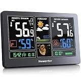 Newentor Weather Station Wireless Indoor Outdoor Thermometer, Color Display Digital Weather Thermometer with Atomic Clock, Forecast Station with Calendar and Adjustable Backlight