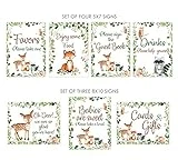Set of 7 Woodland Baby shower signs, 5x7 and 8x10, woodland food, drinks, favors, welcome and guest book signs