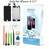 Premium Screen Replacement for iPhone 6 4.7', LCD Complete Repair Kit Display Screen Digitizer Assembly with Ear Speaker, Front Camera, Proximity Sensor, Tempered Glass, Repair Set Kit (Black)