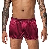 FIROTTII Men's Satin Boxers Silk Satin Boxers Sleep Lounge Shorts Pajamas Bottom (WineRed M)