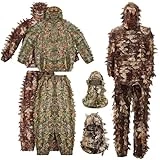 Cutecrop 2 Pack Ghillie Suit 3D Leafy Camo Hunting Suits Ghillie Camouflage Leafy Hatand Full Face Mask Ghillie Hunting Suits Pants Lightweight Clothes Leaf Camouflage Hunting Suits Unisex