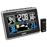 Sharp Weather Station with Easy to Read Color Display - Wireless Indoor Outdoor Thermometer and Humidity, Atomic Clock, Alarm and Calendar, 12 Hour Forecast, AC or Battery Powered