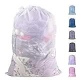 Polecasa Large Breathable Mesh Laundry Bag with Drawstring Closure and ID Tag, Durable Laundry Bag with 100g Diamond Mesh (24'x 36'| 1 Pack) - White